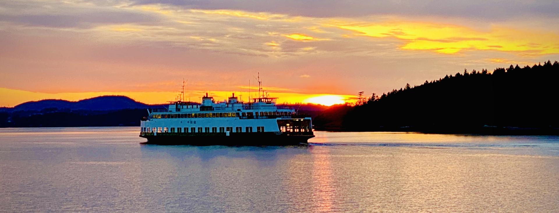 Ferry in the San Juans at Sunset