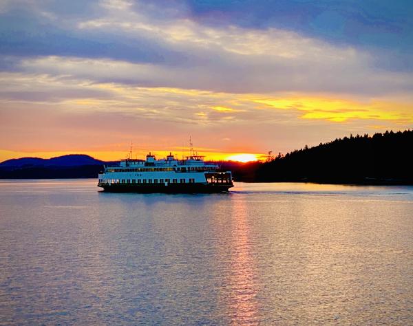 Ferry in the San Juans at Sunset