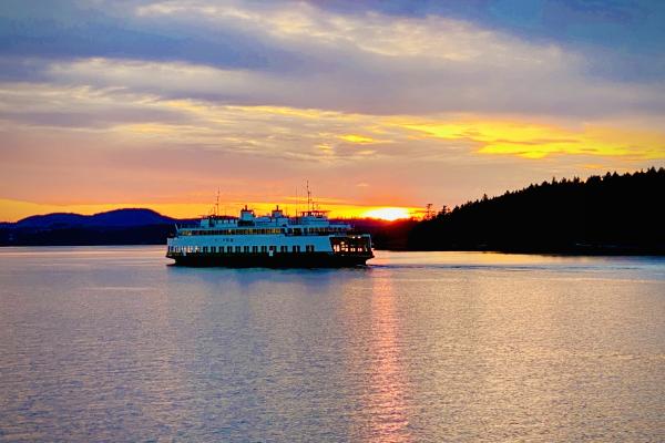 Ferry in the San Juans at Sunset