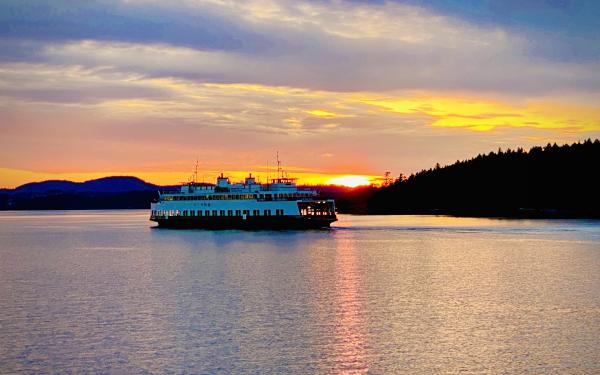 Ferry in the San Juans at Sunset