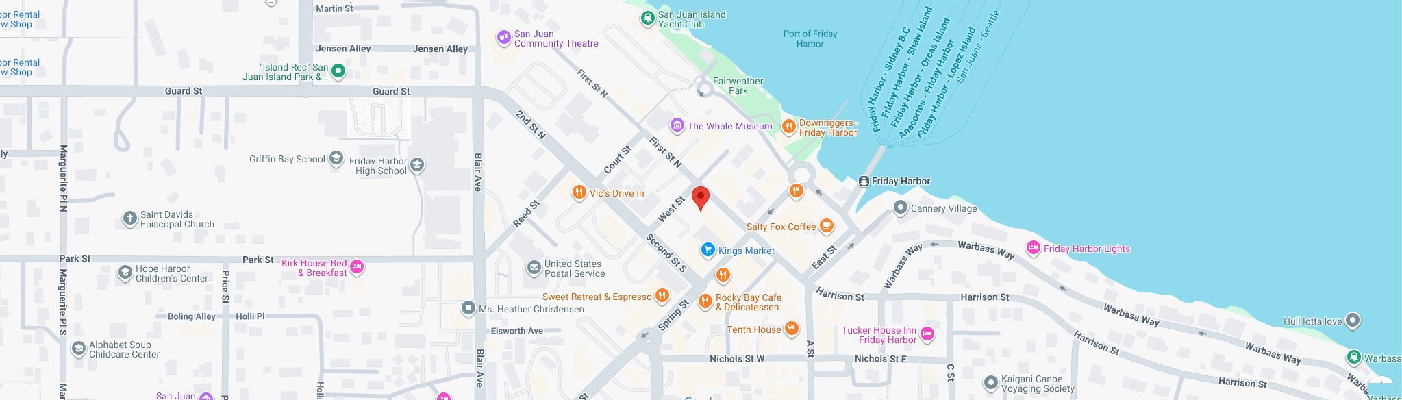 Map showing 410 Spring St, Friday Harbor, WA 98250